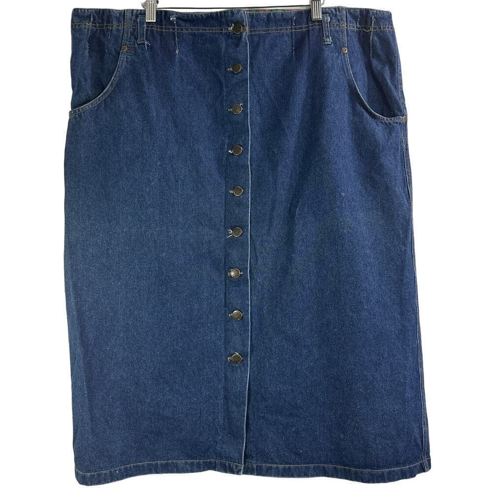 Vintage 90s Carolina Bay Medium Wash Denim Button Front Skirt Size 16